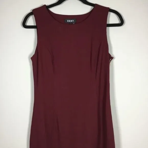 DKNY Burgundy Closet Staple Minimalist Classic Formal Sleeveless Dress Size 4 - Picture 2 of 9